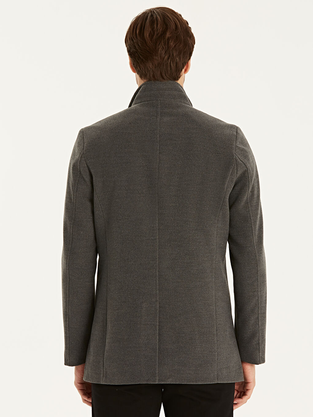 Gri Dik Yaka Erkek Kaşe Kaban-3