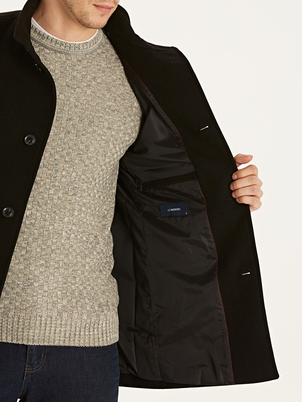 Siyah Dik Yaka Erkek Kaşe Kaban-1