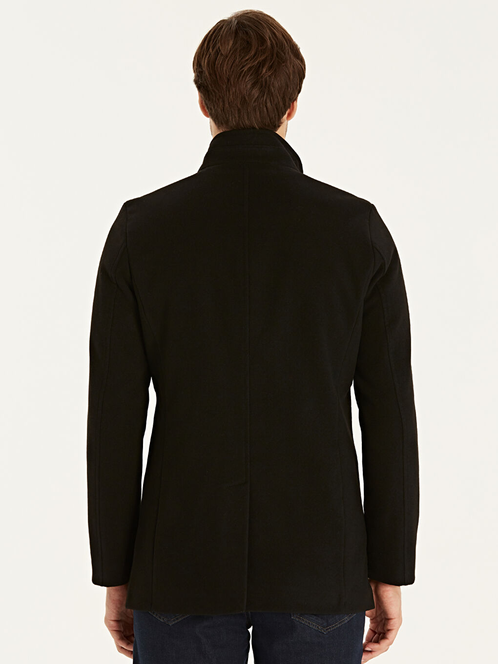 Siyah Dik Yaka Erkek Kaşe Kaban-2