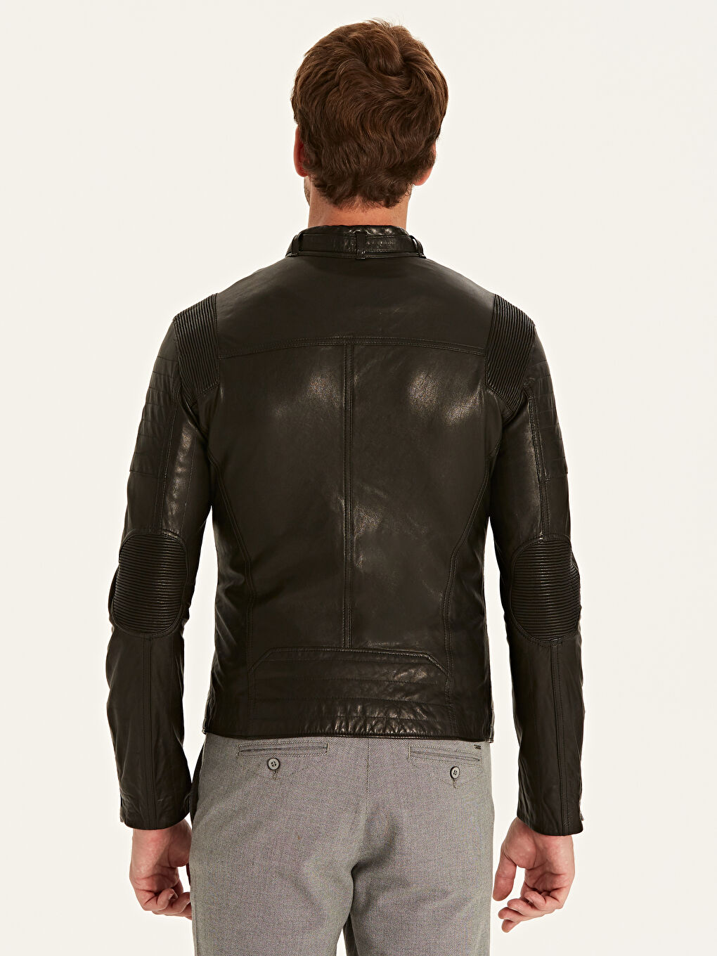 Siyah Dik Yaka Erkek Deri Mont-3