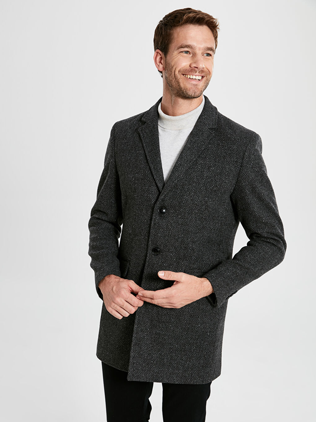 Gri Erkek Kaşe Kaban-1