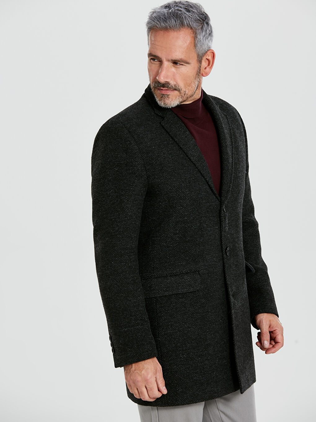 Antrasit Erkek Kaşe Kaban-1