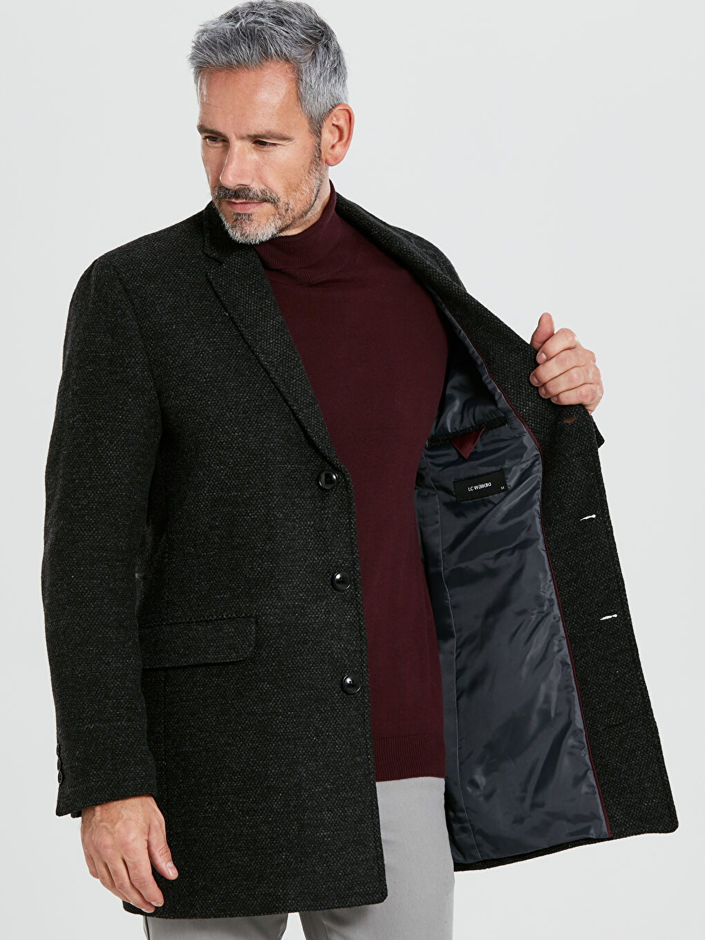 Antrasit Erkek Kaşe Kaban-2