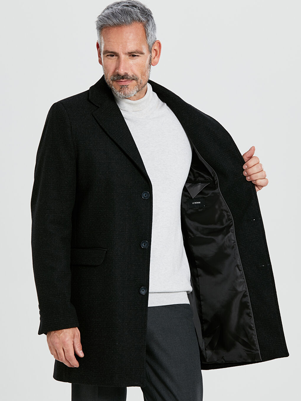 Lacivert Ekoseli Kaşe Kaban-1