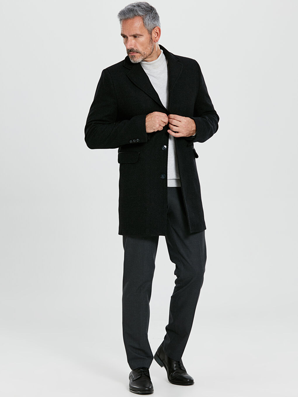 Lacivert Ekoseli Kaşe Kaban-3