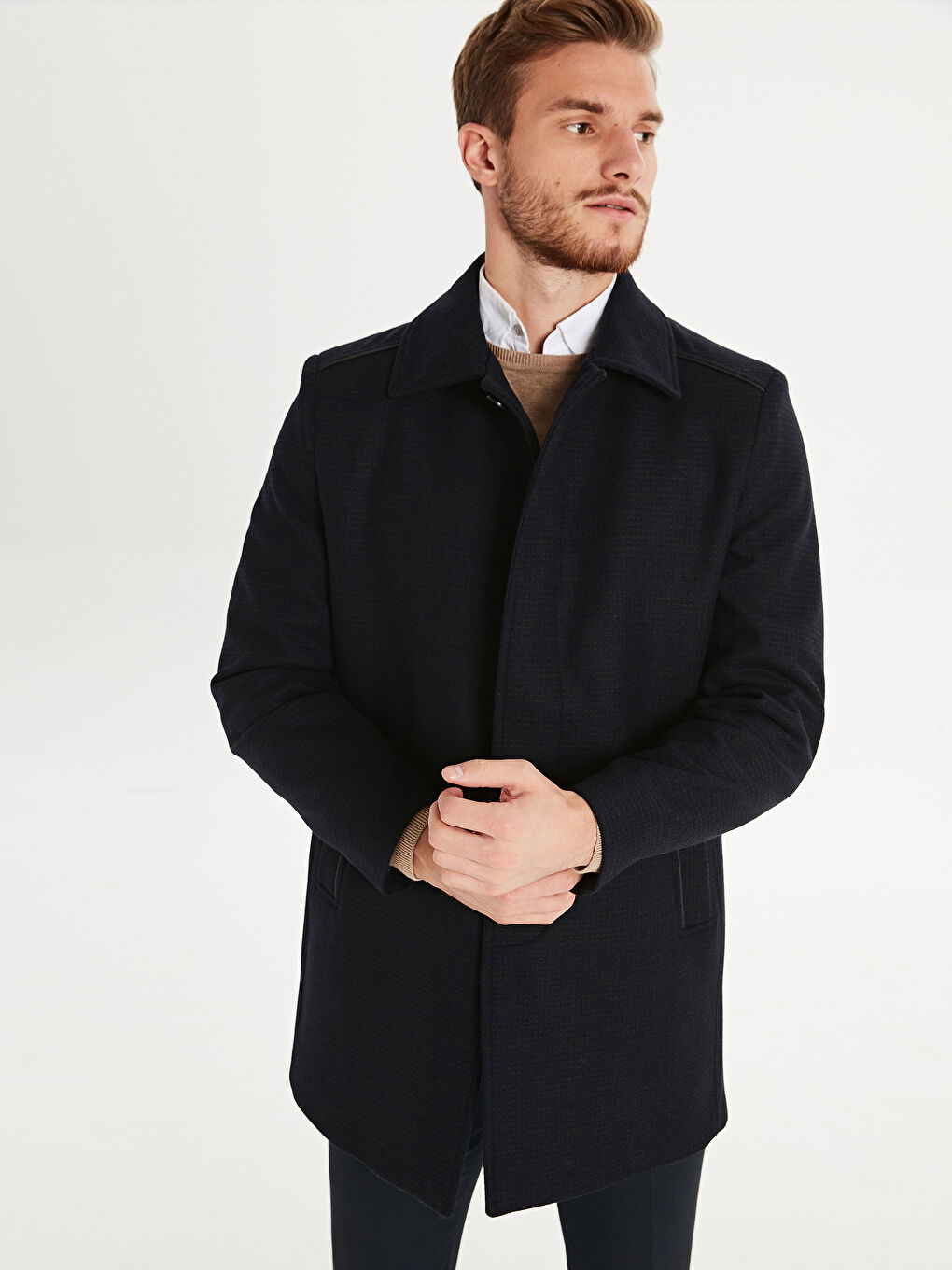 Koyu Lacivert Kaşe Kaban-1