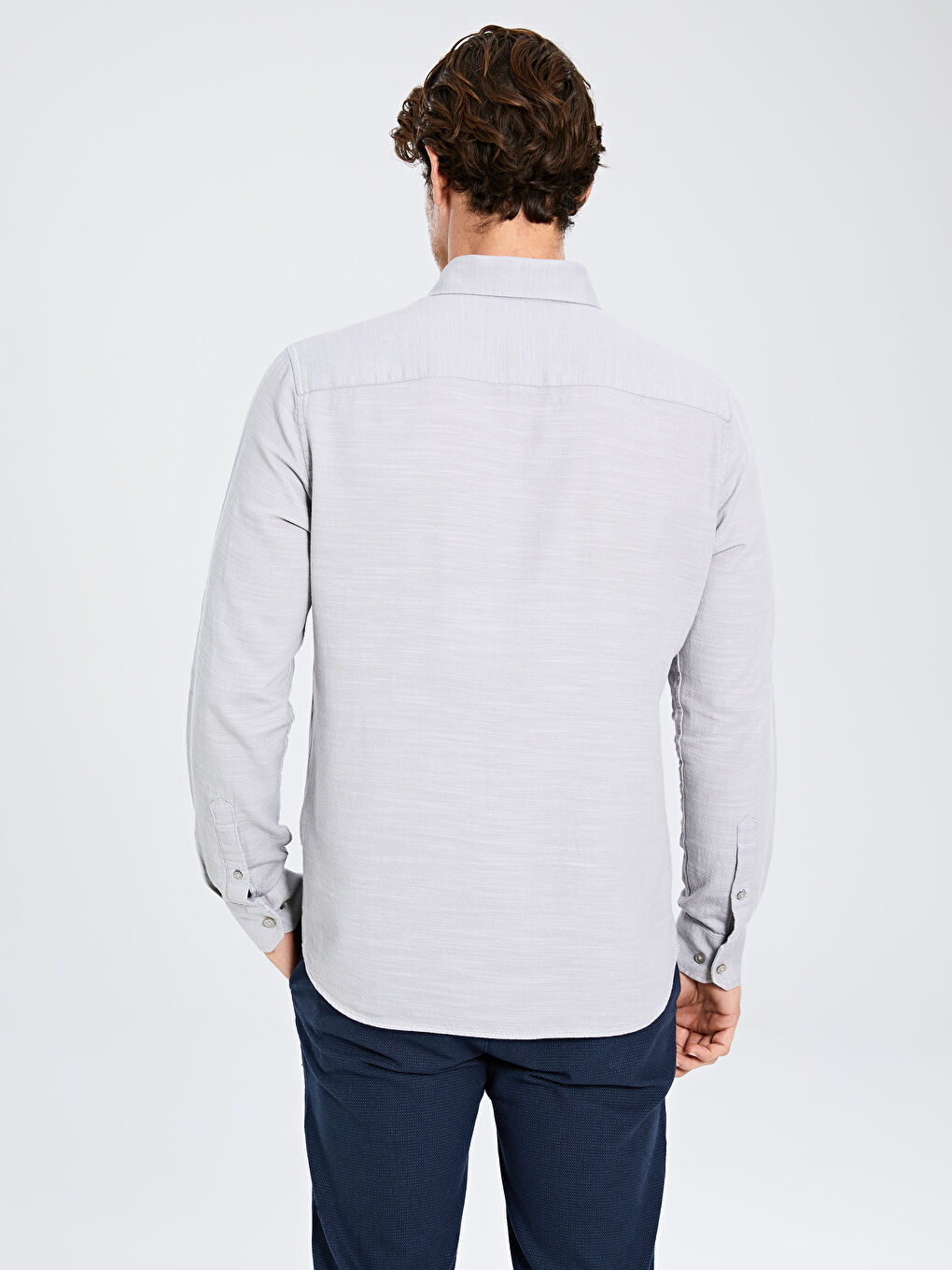 Gri Slim Fit Uzun Kollu Gabardin Erkek Gömlek-3