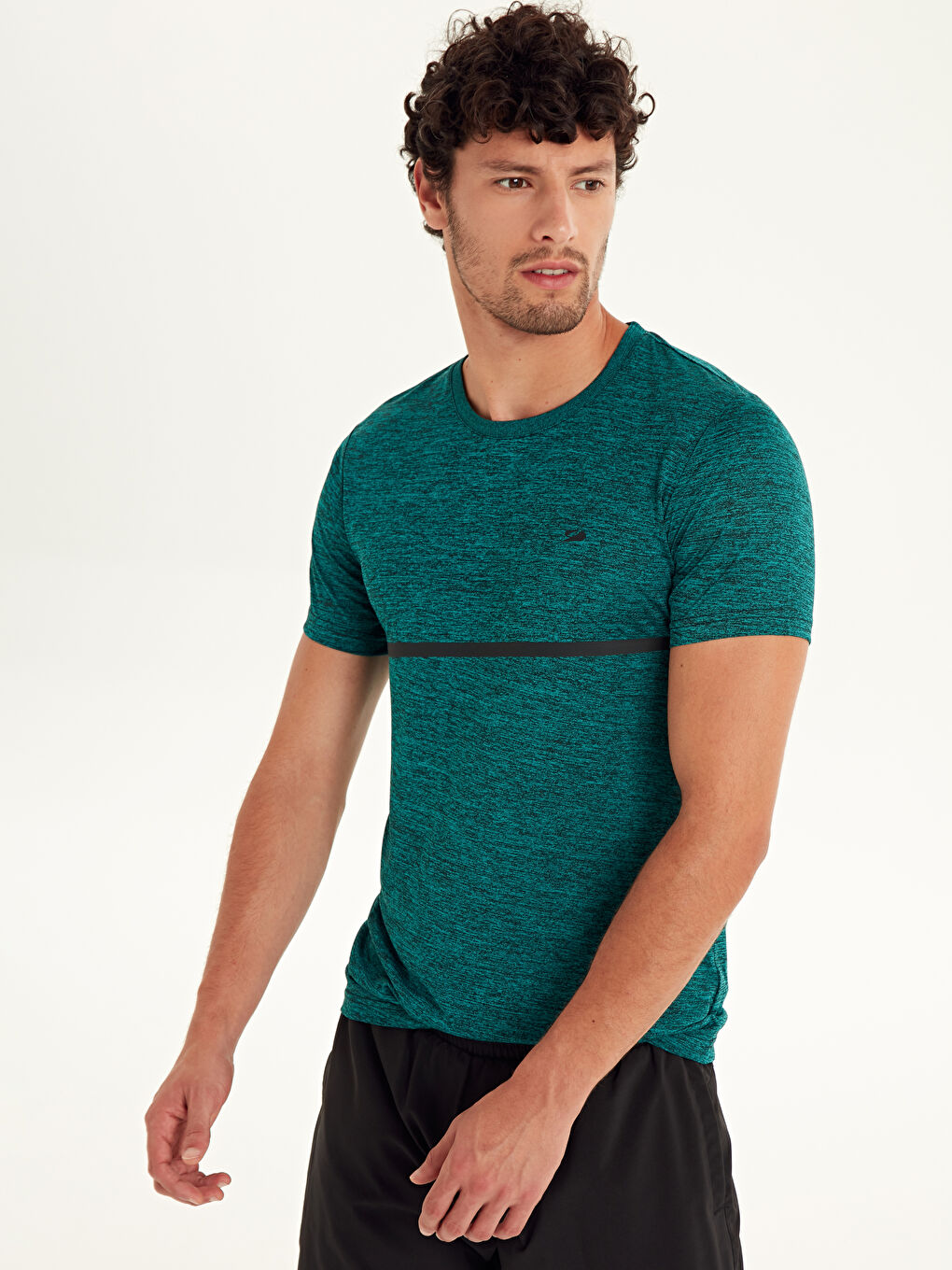 Turkuaz Bisiklet Yaka Kısa Kollu Erkek Tişört-1