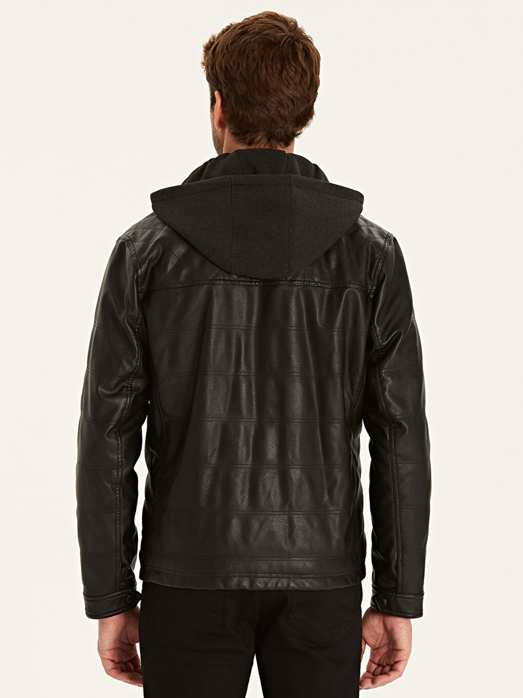 Siyah Erkek Deri Görünümlü Mont-2