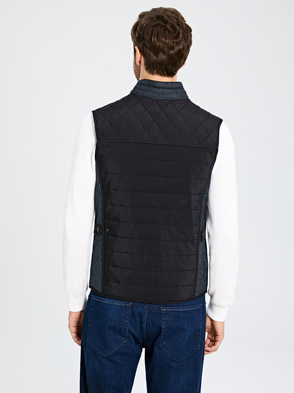 Gri Dik Yaka Erkek Yelek-3