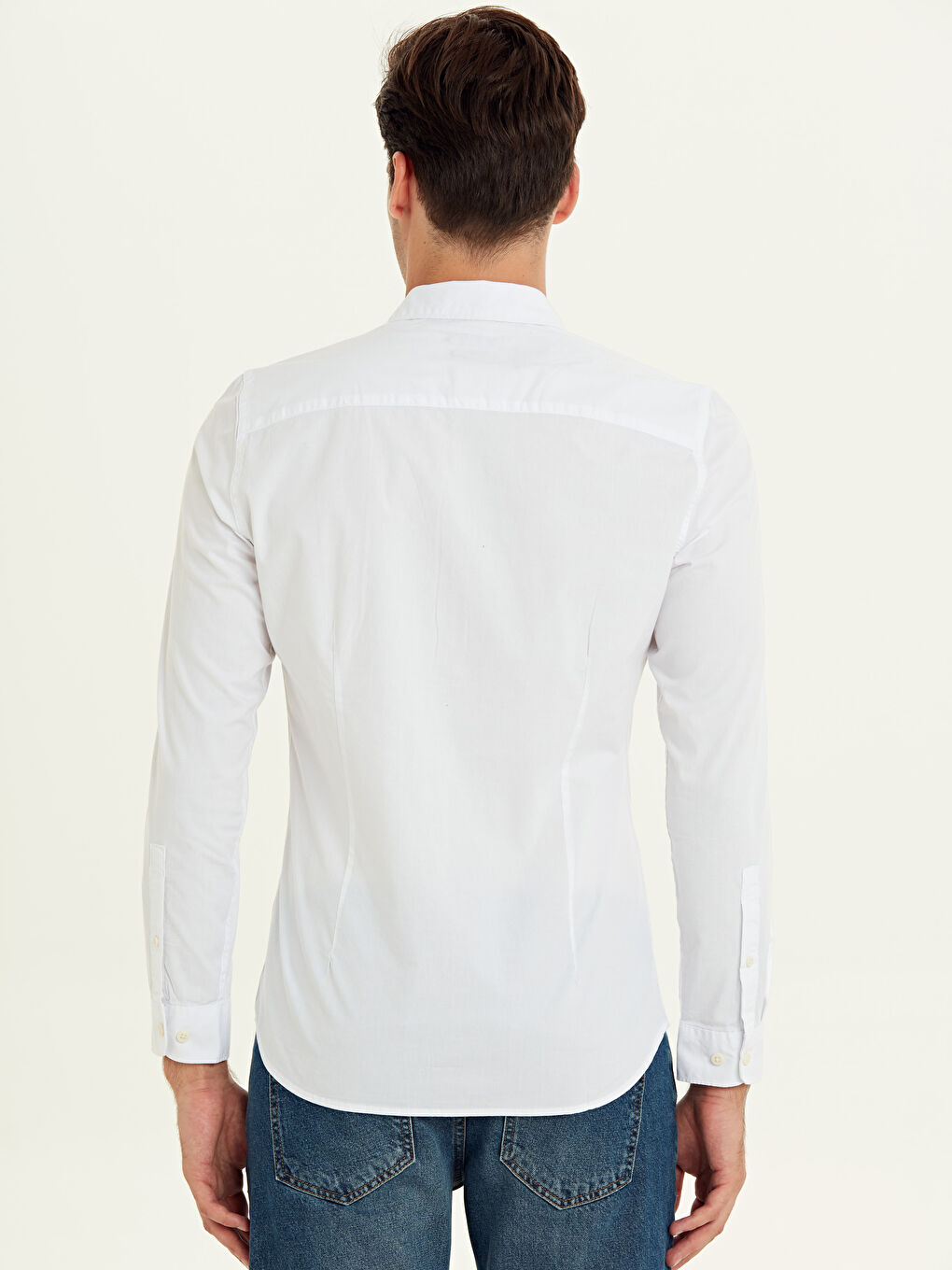 Beyaz Süper Skinny Fit Erkek Gabardin Gömlek-2