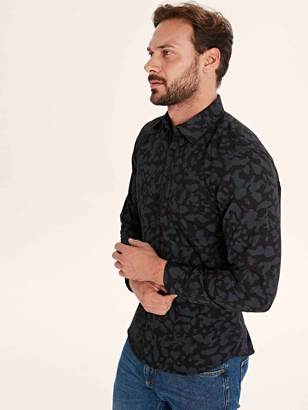 Antrasit Gabardin Erkek Gömlek-1