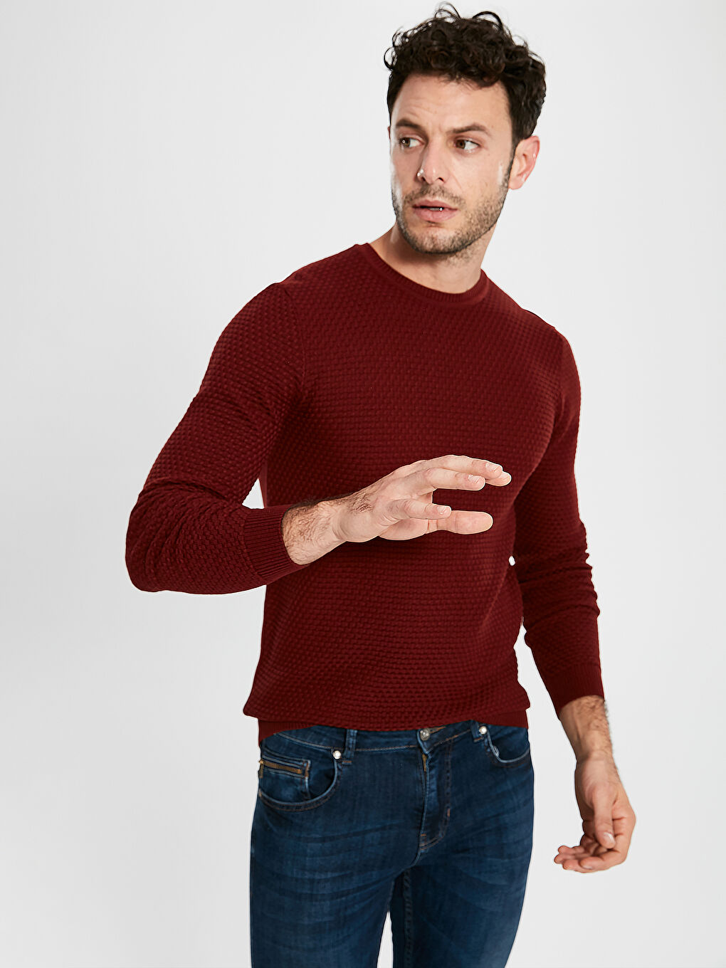 Kahverengi Bisiklet Yaka Erkek Triko Kazak-1