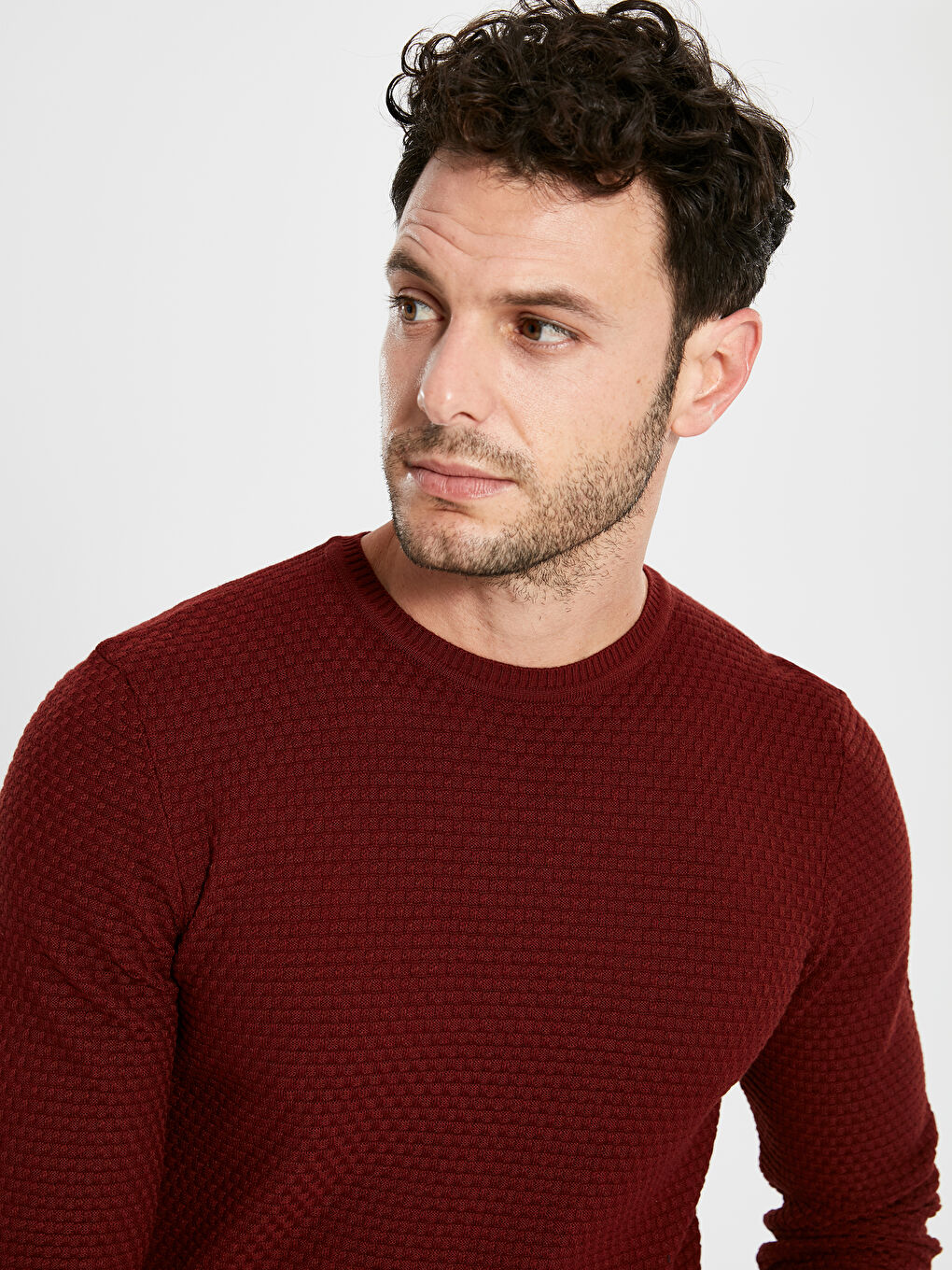 Kahverengi Bisiklet Yaka Erkek Triko Kazak-2