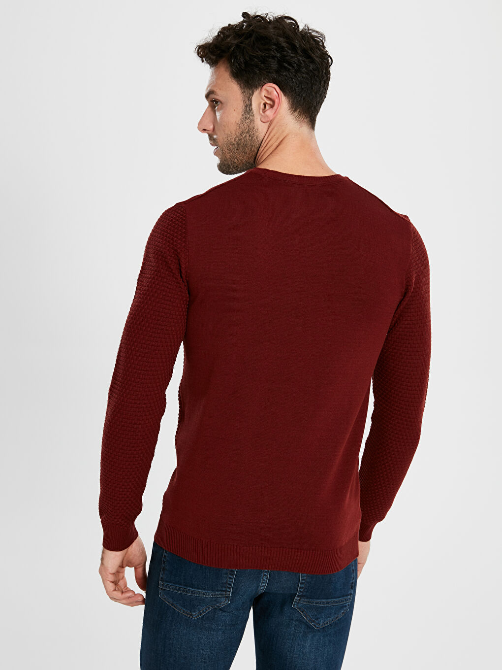 Kahverengi Bisiklet Yaka Erkek Triko Kazak-3