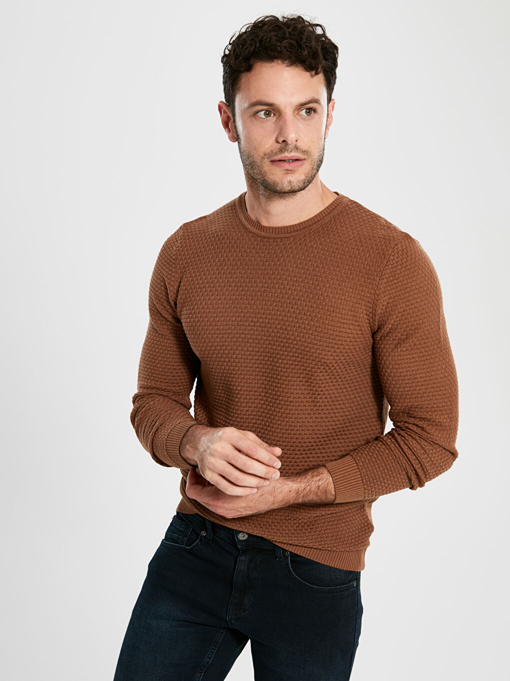 Sarı Bisiklet Yaka Erkek Triko Kazak