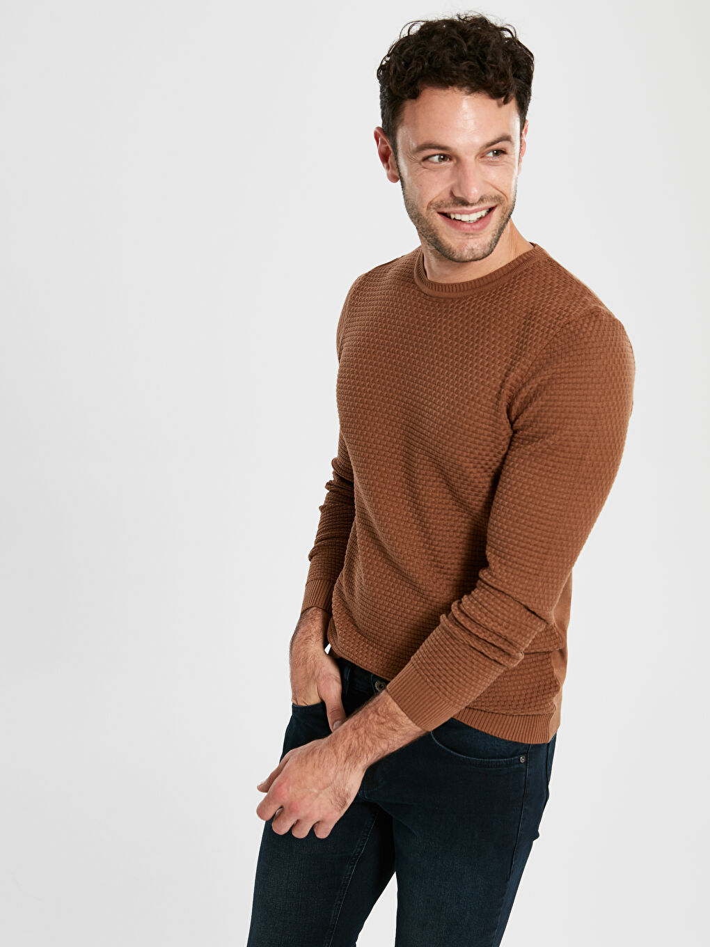 Sarı Bisiklet Yaka Erkek Triko Kazak-1