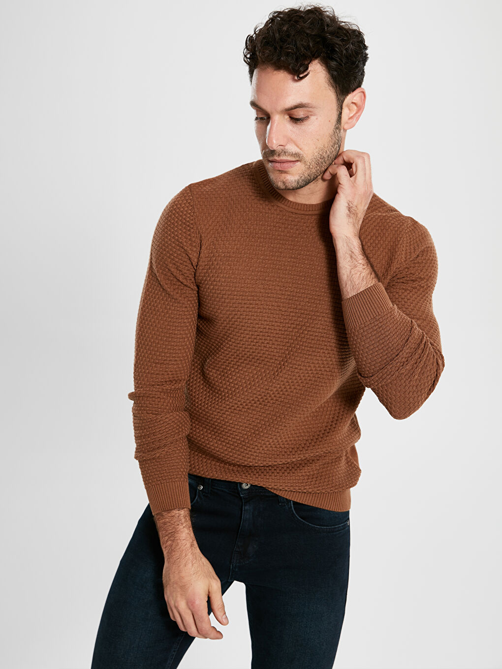 Sarı Bisiklet Yaka Erkek Triko Kazak-2