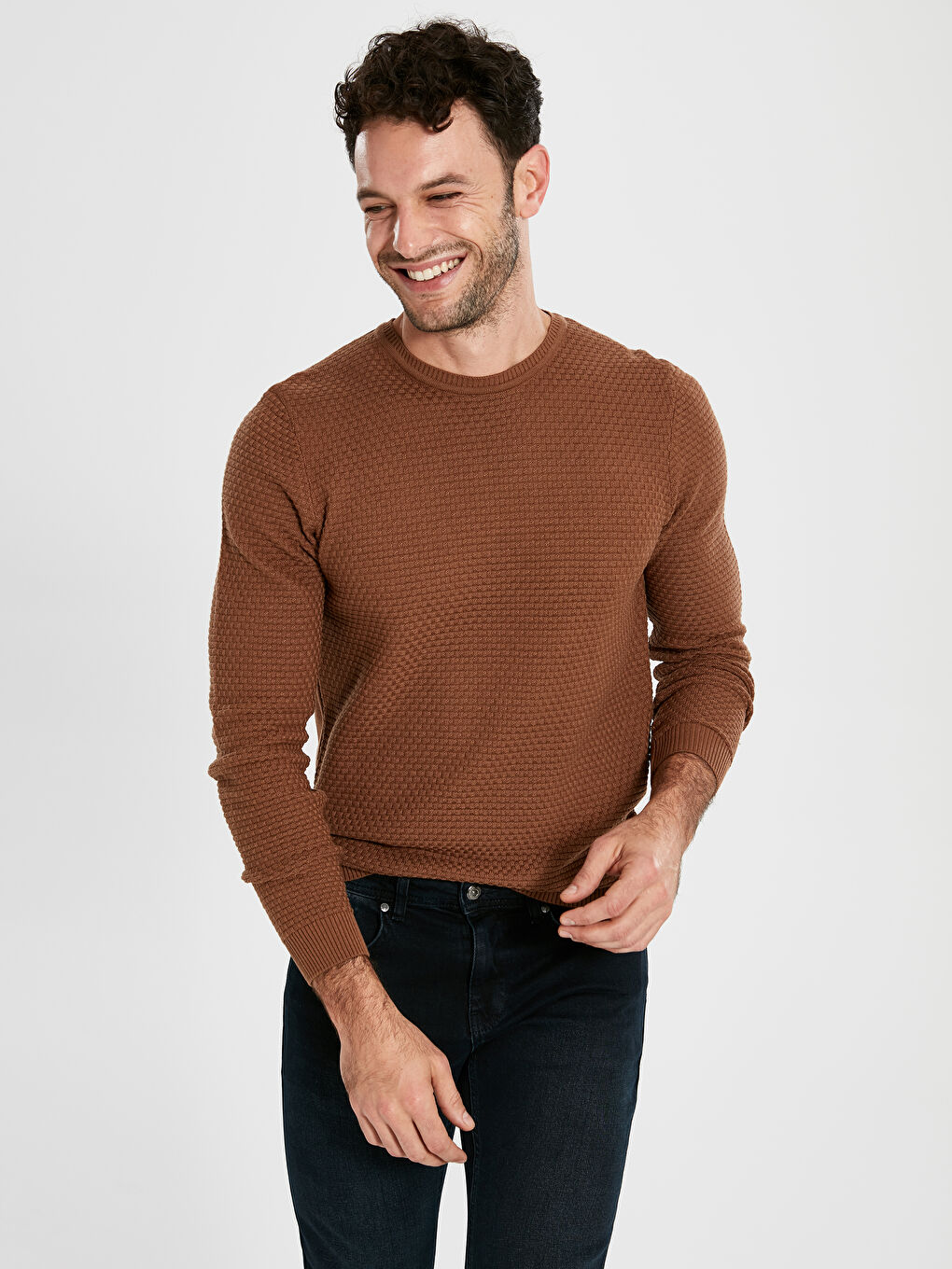 Sarı Bisiklet Yaka Erkek Triko Kazak-3