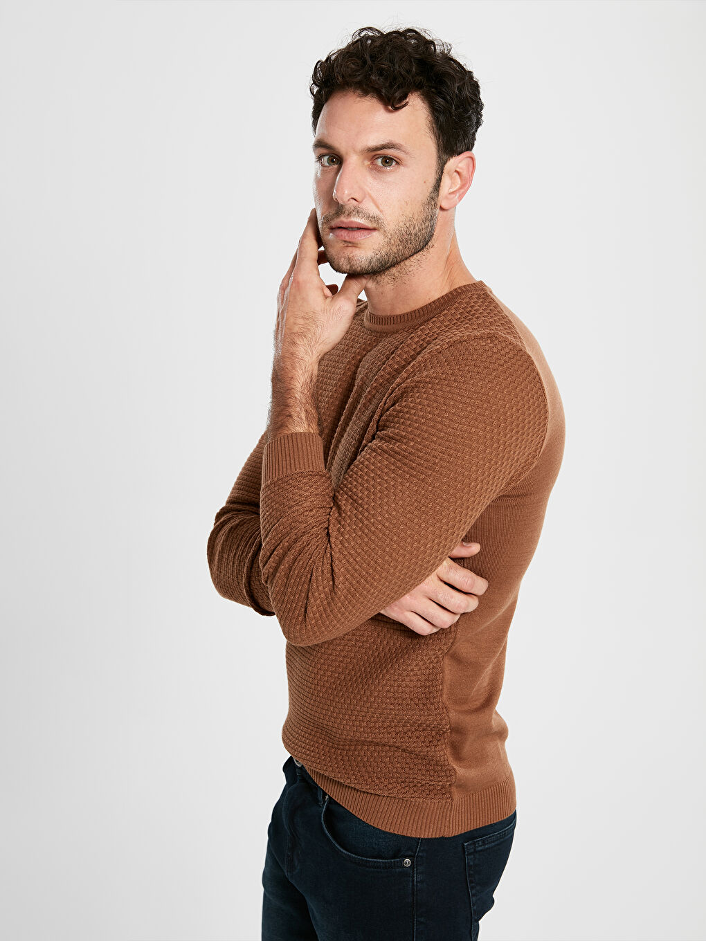 Sarı Bisiklet Yaka Erkek Triko Kazak-4