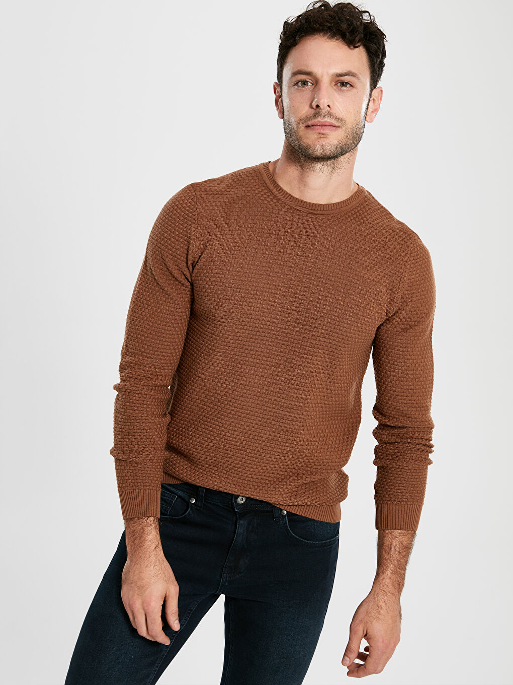 Sarı Bisiklet Yaka Erkek Triko Kazak-5