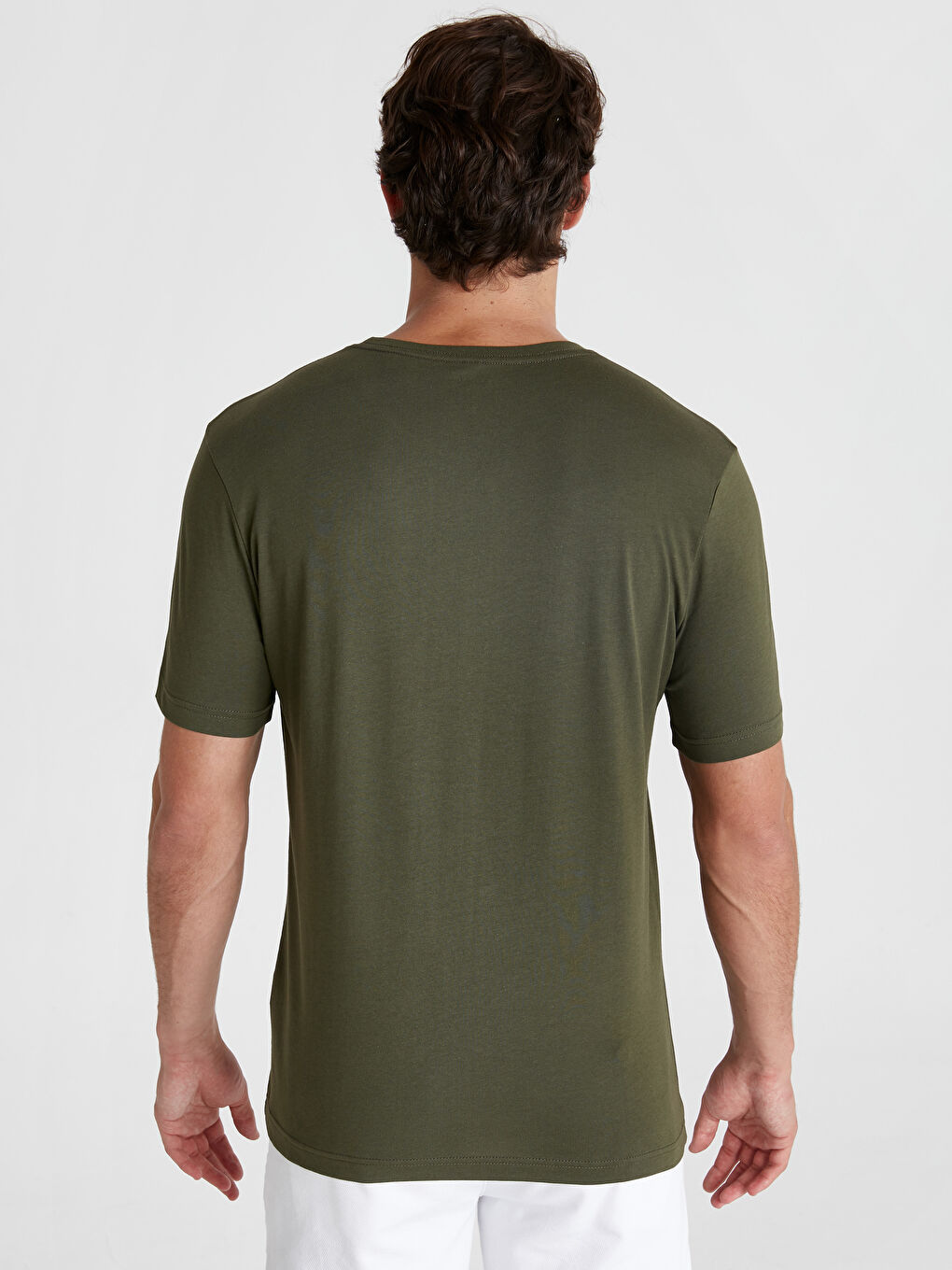Haki Baskılı Bisiklet Yaka Kısa Kollu Pamuklu Tişört-2