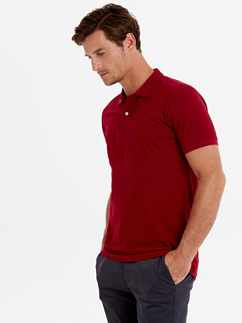 Bordo Polo Yaka Kısa Kollu Basic Pike Tişört