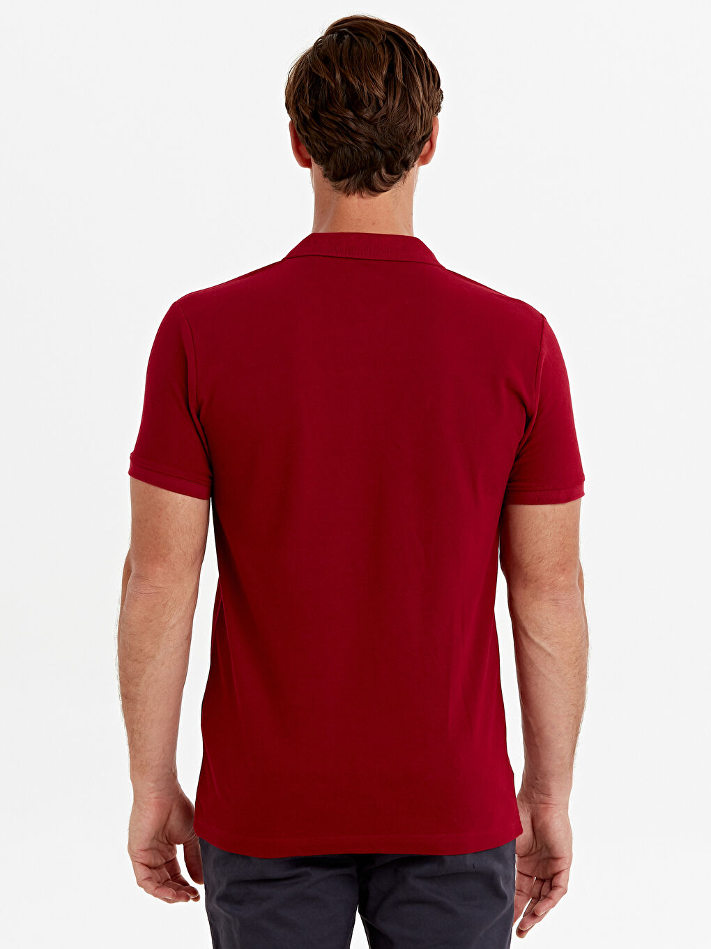 Bordo Polo Yaka Kısa Kollu Basic Pike Tişört-1