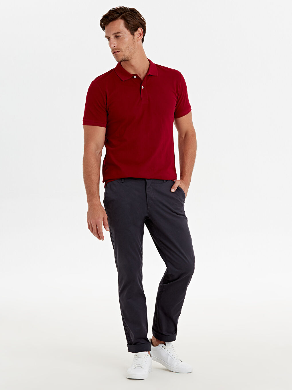 Bordo Polo Yaka Kısa Kollu Basic Pike Tişört-2