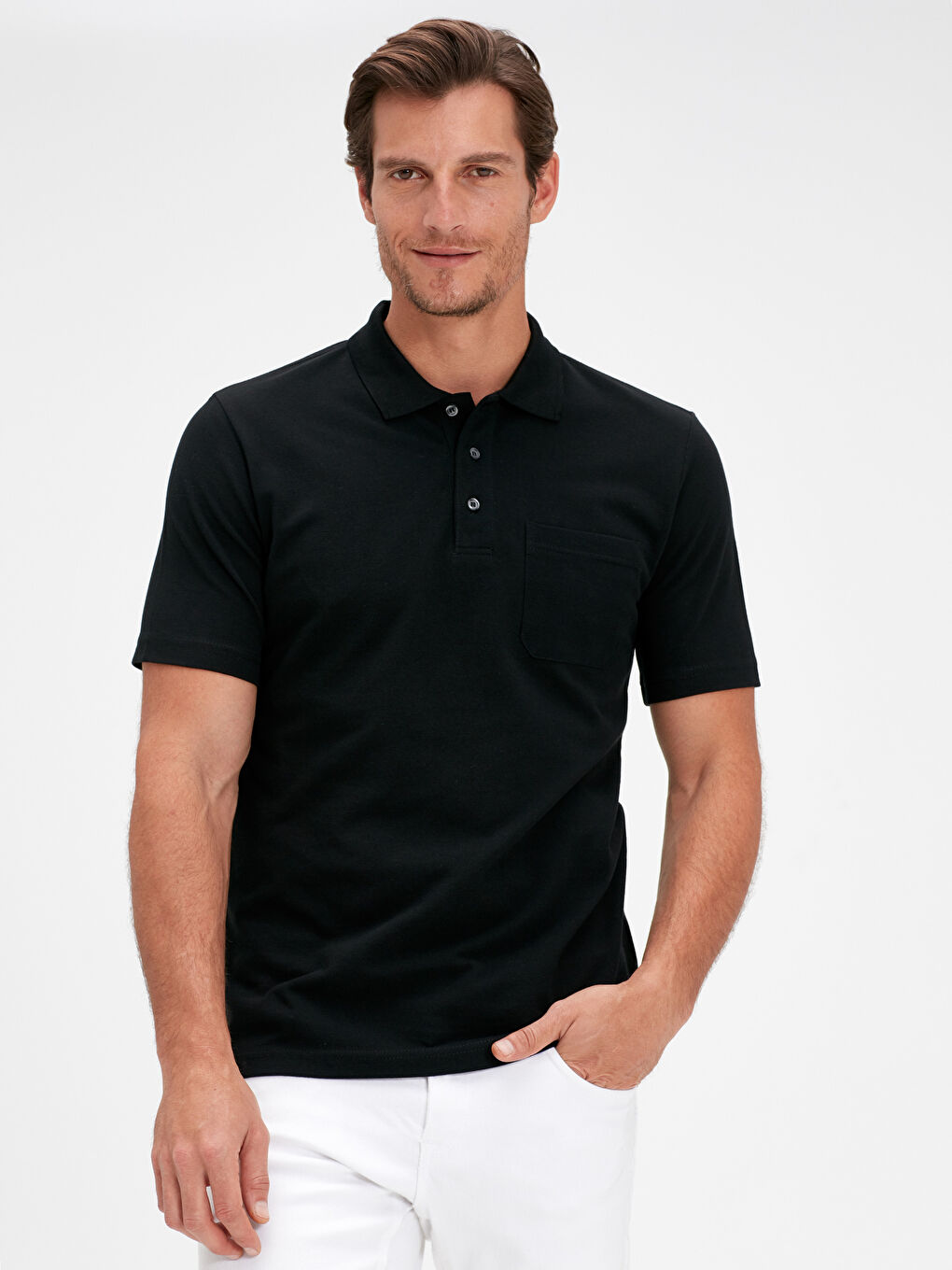 Siyah Polo Yaka Kısa Kollu Pike Tişört