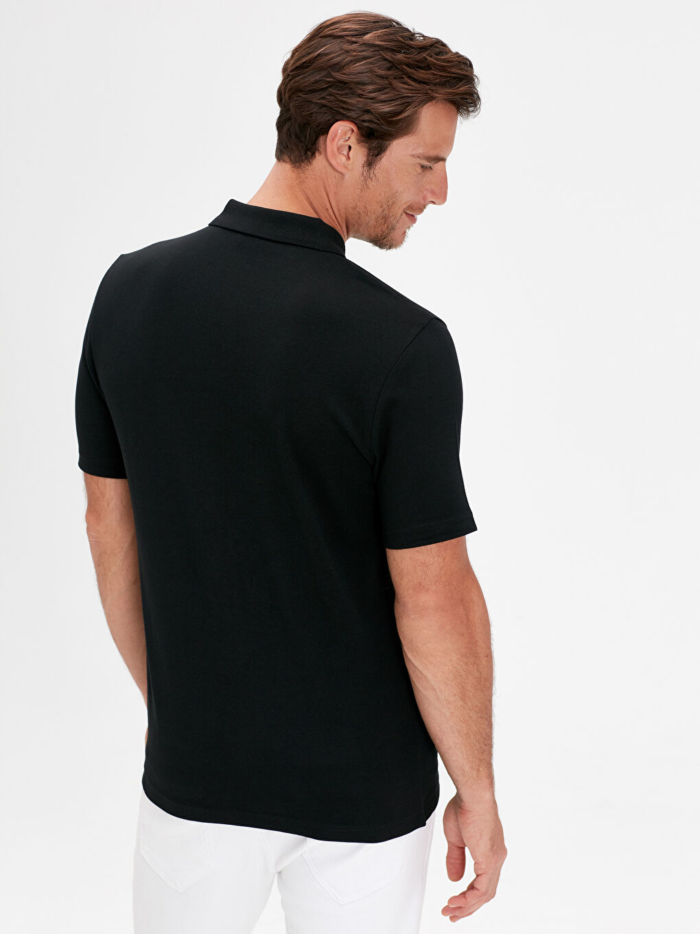 Siyah Polo Yaka Kısa Kollu Pike Tişört-2