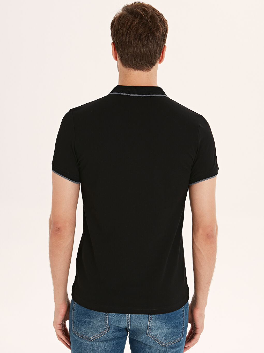 Siyah Polo Yaka Basic Kısa Kollu Pike Tişört-2