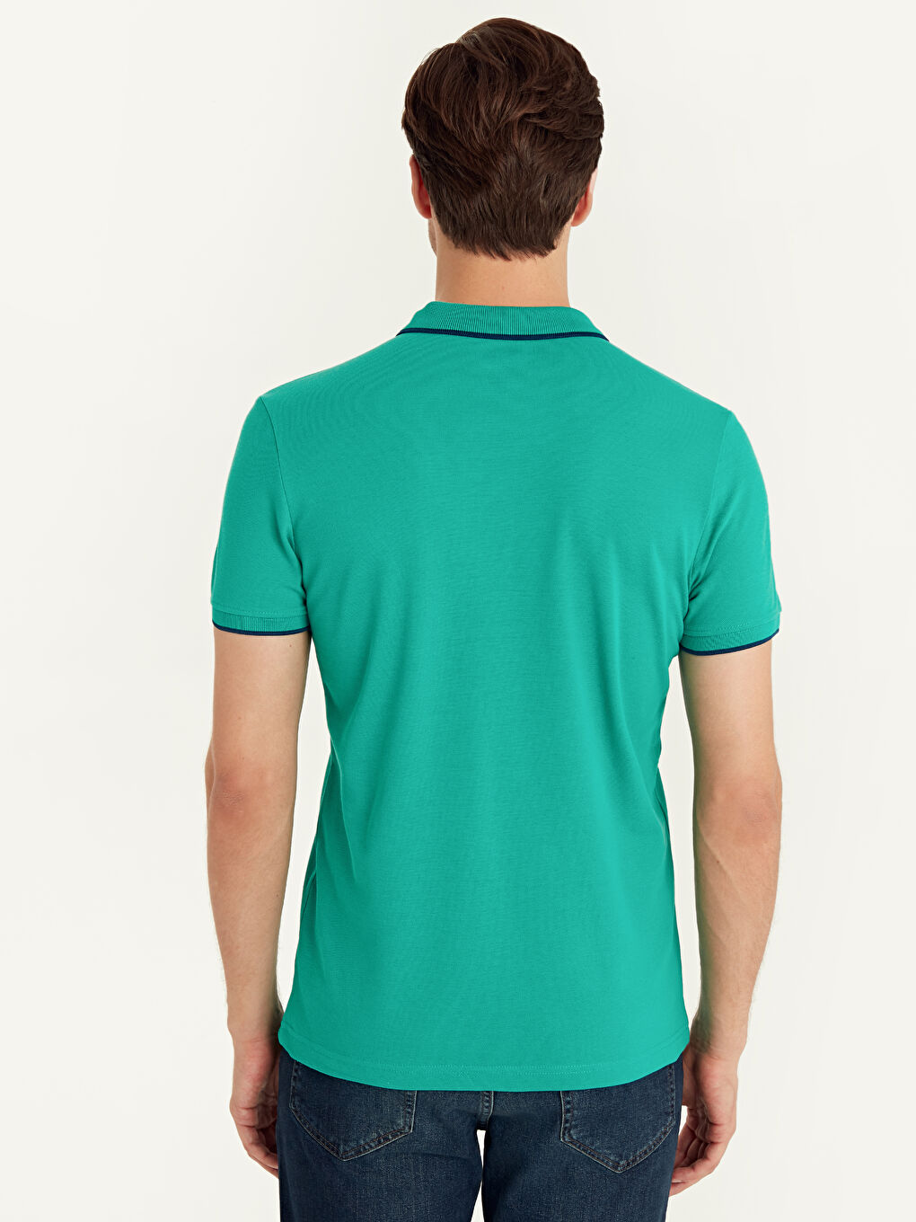 Yeşil Polo Yaka Basic Kısa Kollu Pike Tişört-2