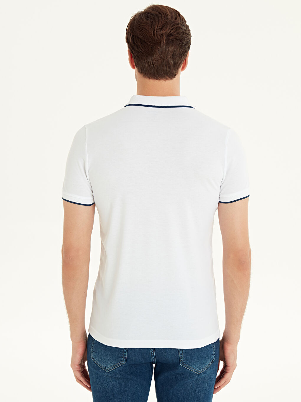 Beyaz Polo Yaka Basic Kısa Kollu Pike Tişört-2