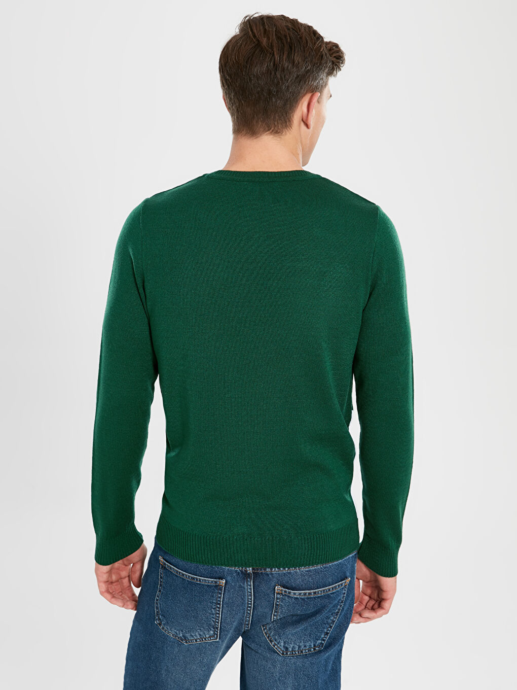 Yeşil Slim Fit Yılbaşı Temalı Bisiklet Yaka Desenli İnce Triko Kazak Baba Oğul Kombini-3