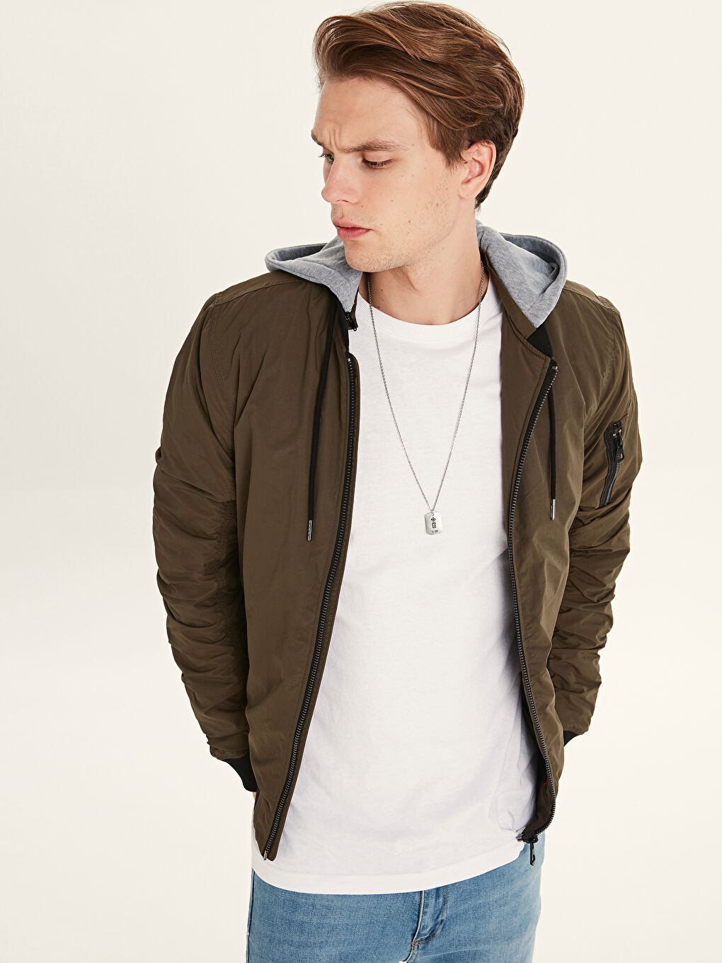 Haki Kolej Yaka Erkek Mont-1