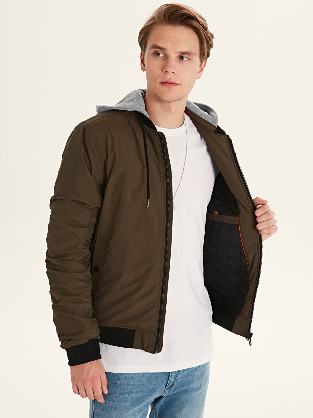 Haki Kolej Yaka Erkek Mont-3