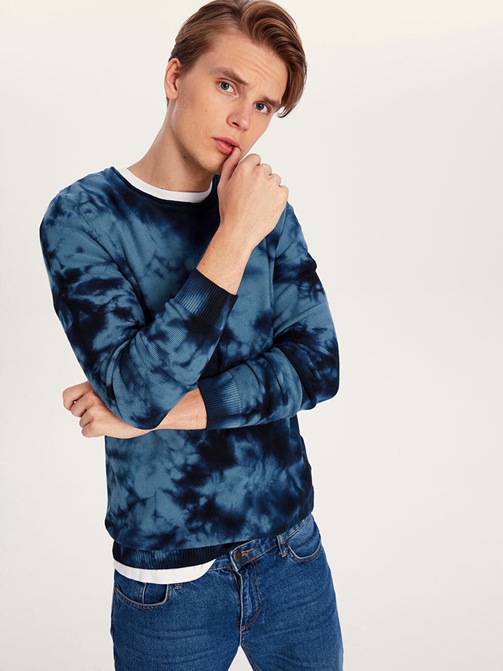 İndigo Bisiklet Yaka Erkek Triko Kazak-1