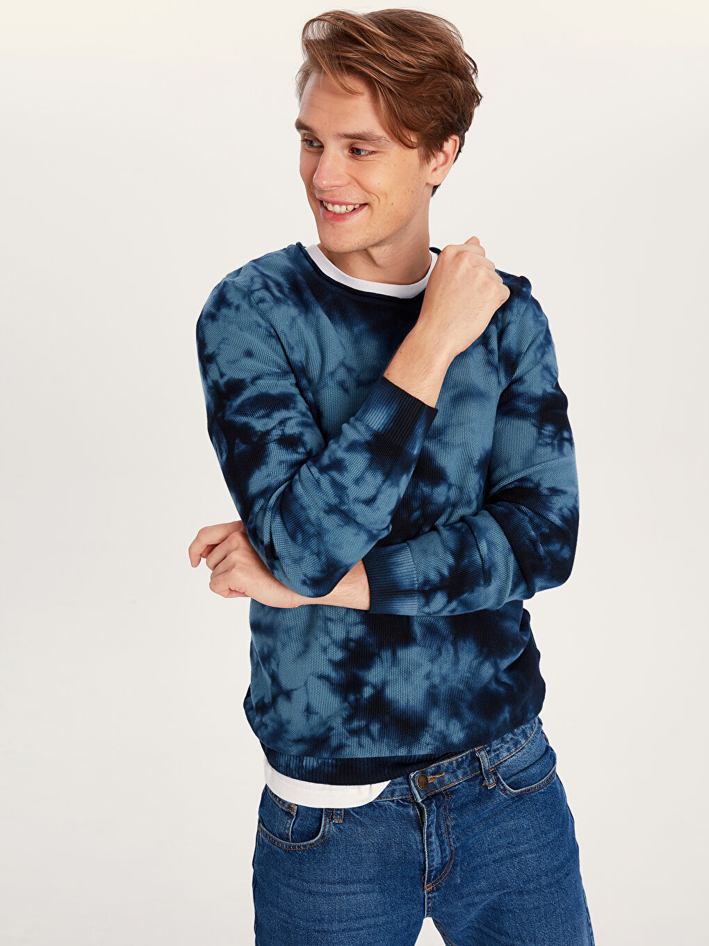 İndigo Bisiklet Yaka Erkek Triko Kazak-2