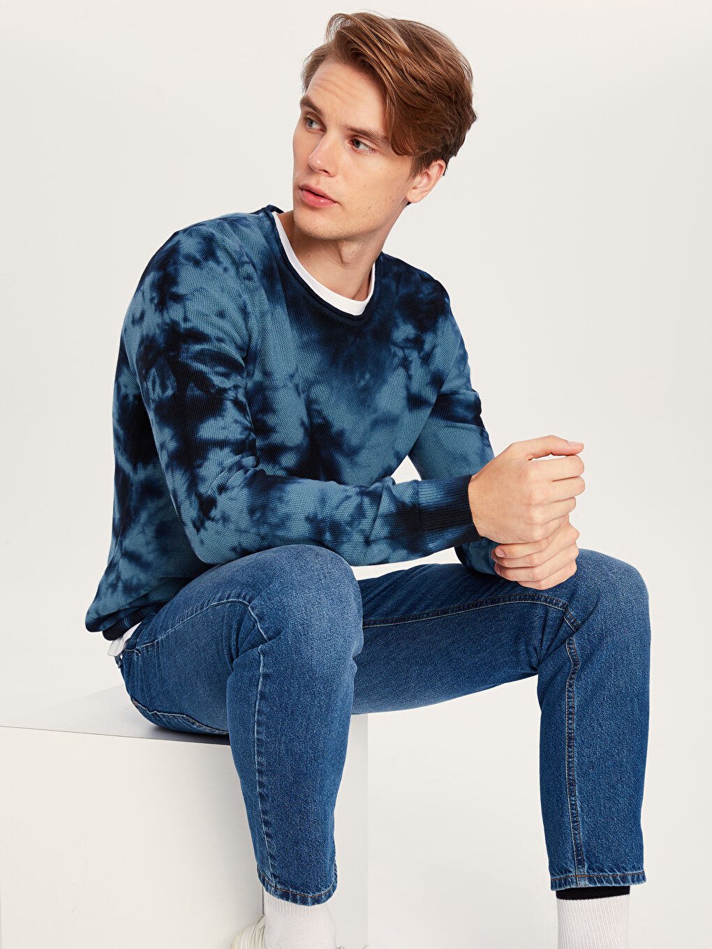 İndigo Bisiklet Yaka Erkek Triko Kazak-4