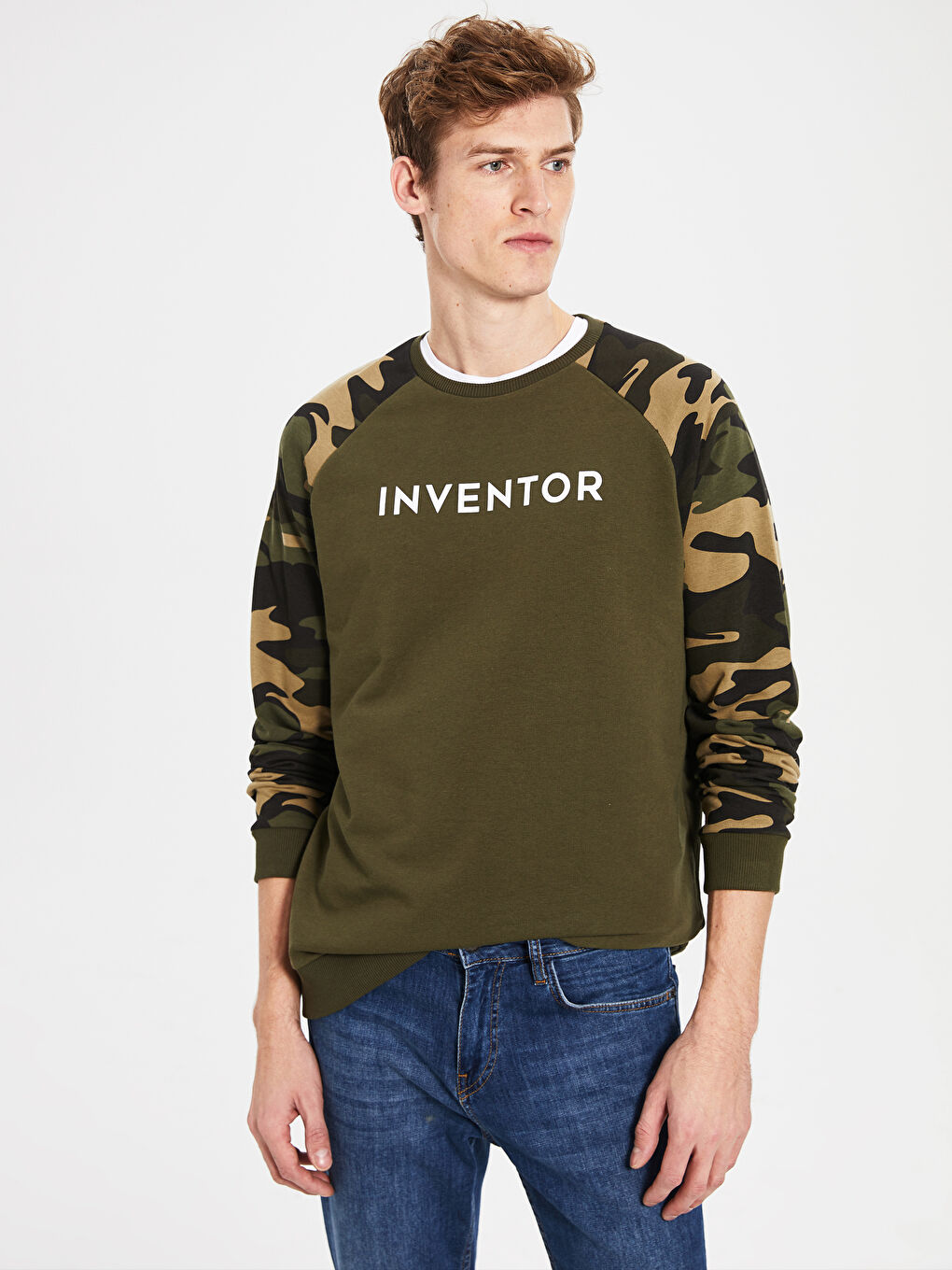 Haki Baskılı Bisiklet Yaka Kalın Sweatshirt Baba Oğul Kombini-1