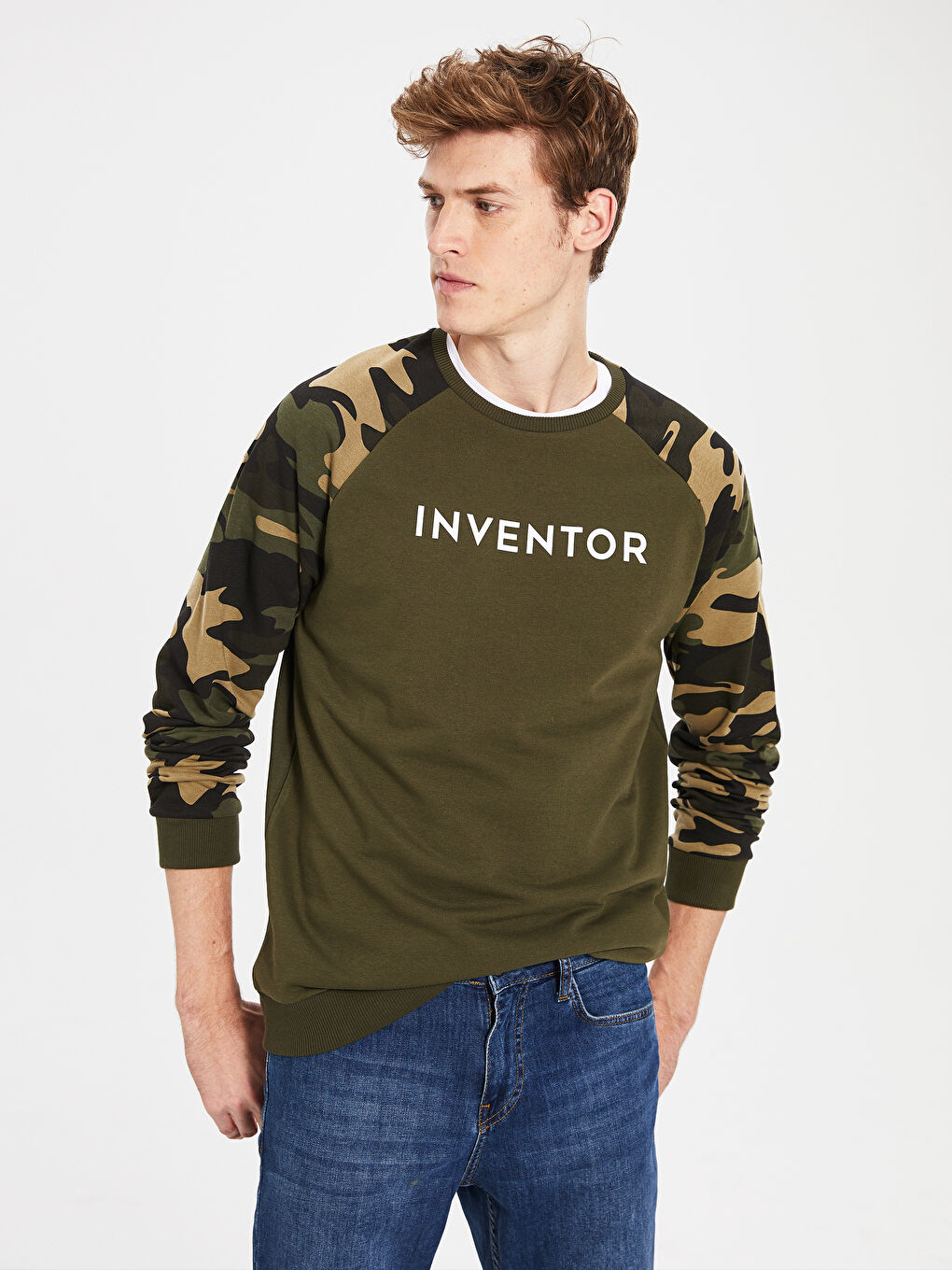 Haki Baskılı Bisiklet Yaka Kalın Sweatshirt Baba Oğul Kombini-2