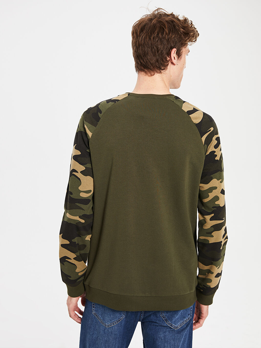 Haki Baskılı Bisiklet Yaka Kalın Sweatshirt Baba Oğul Kombini-3