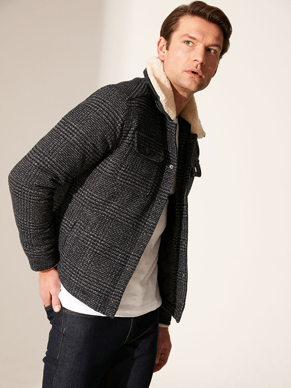 Lacivert Slim Fit Dik Yaka Kalın Erkek Kaban