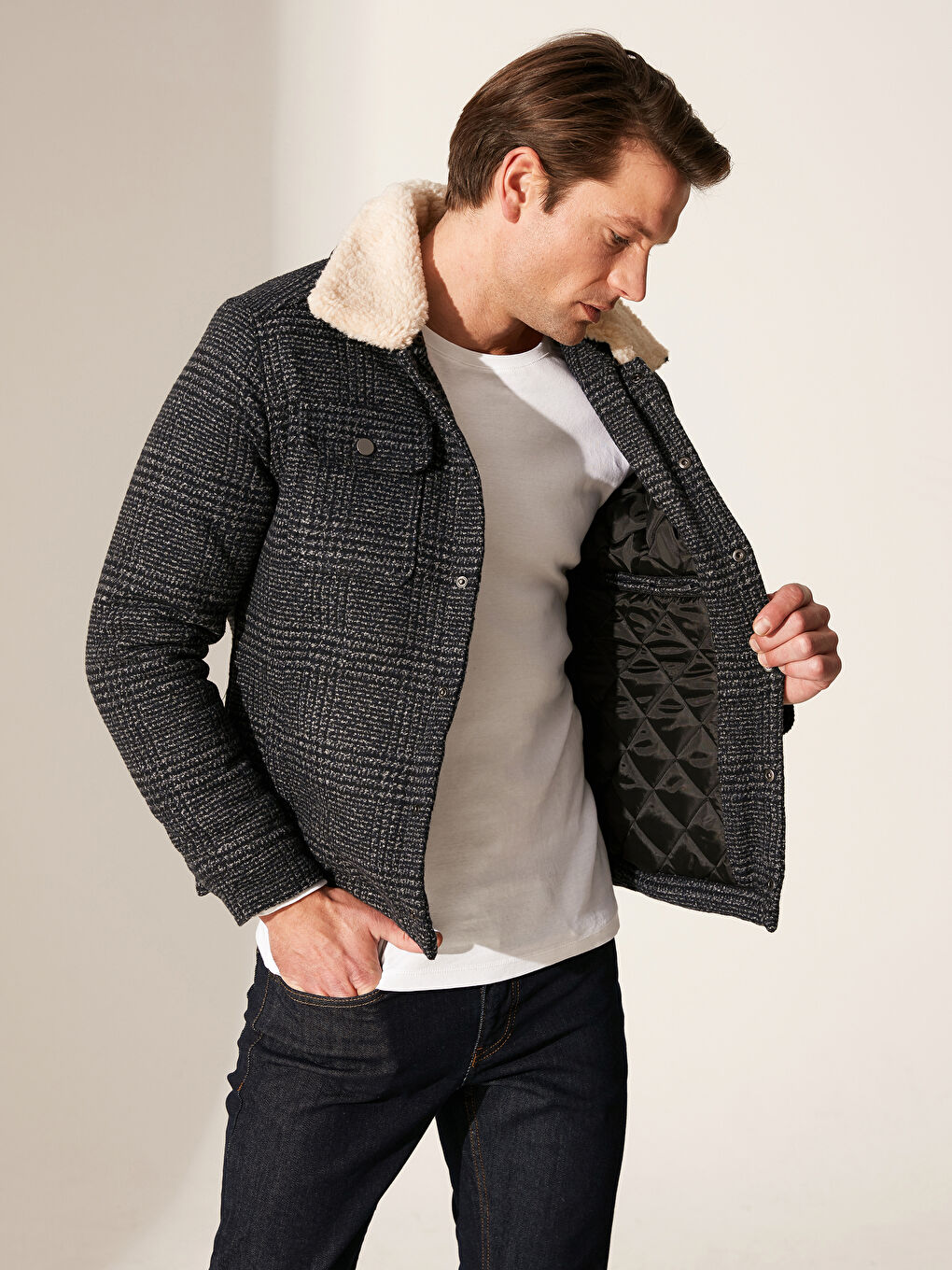 Lacivert Slim Fit Dik Yaka Kalın Erkek Kaban-1