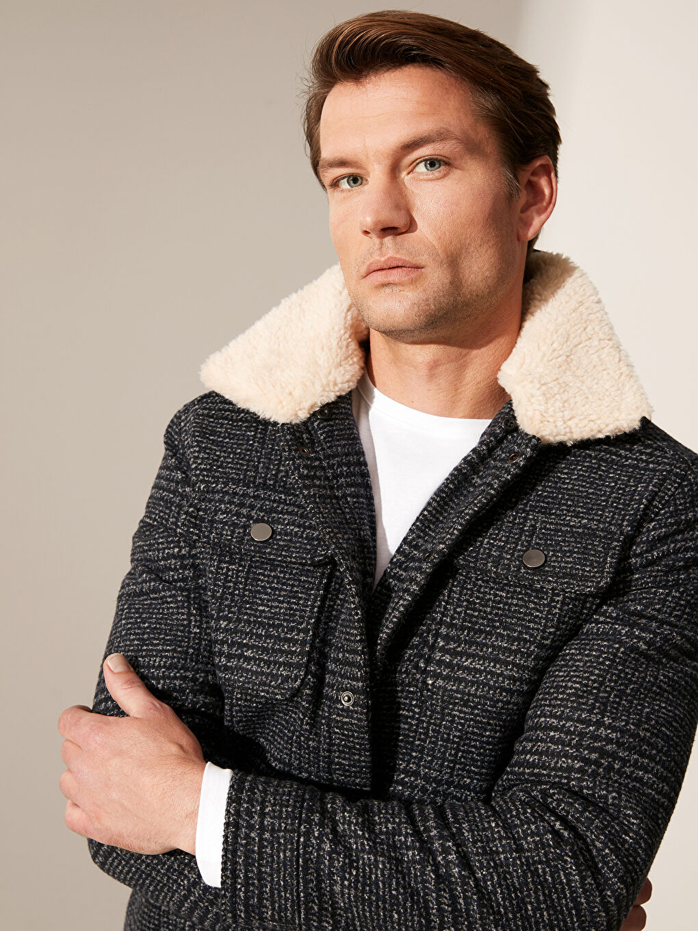 Lacivert Slim Fit Dik Yaka Kalın Erkek Kaban-2