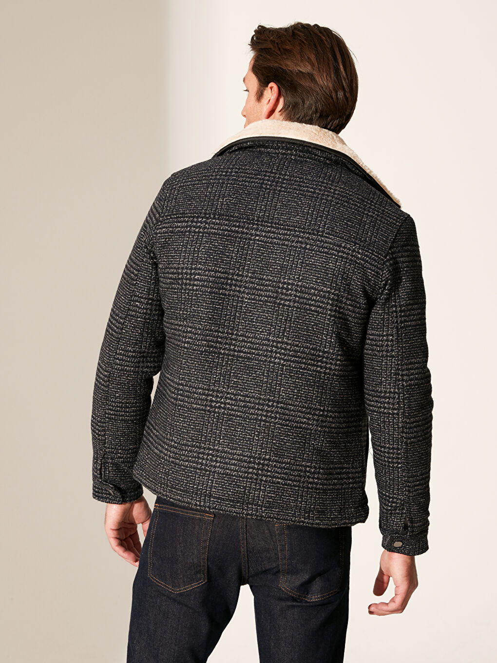 Lacivert Slim Fit Dik Yaka Kalın Erkek Kaban-3