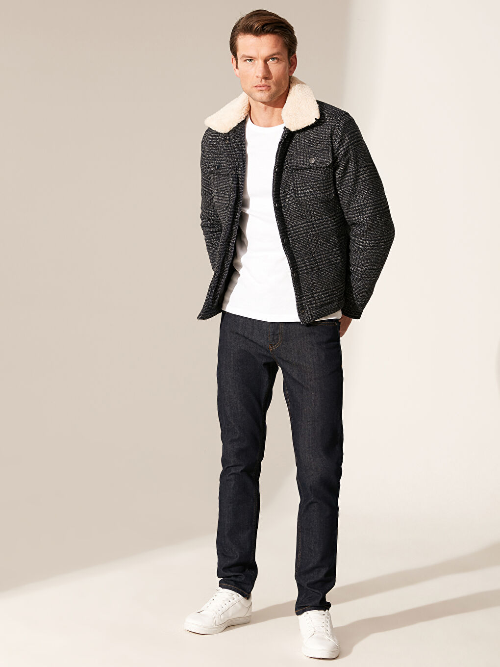 Lacivert Slim Fit Dik Yaka Kalın Erkek Kaban-4