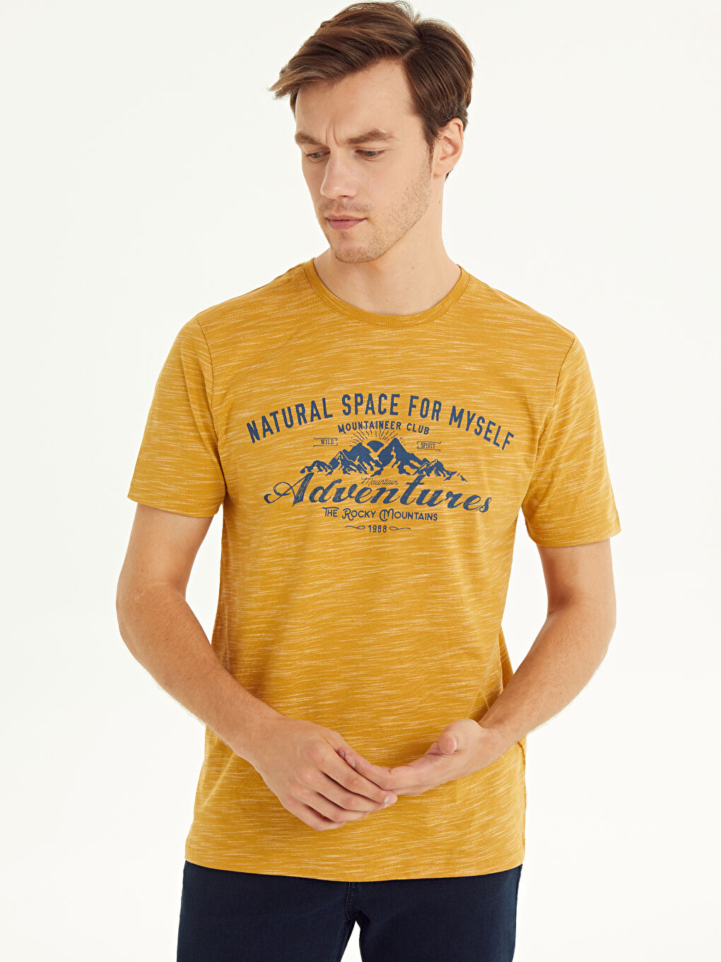 Sarı Bisiklet Yaka Penye Erkek Tişört-1