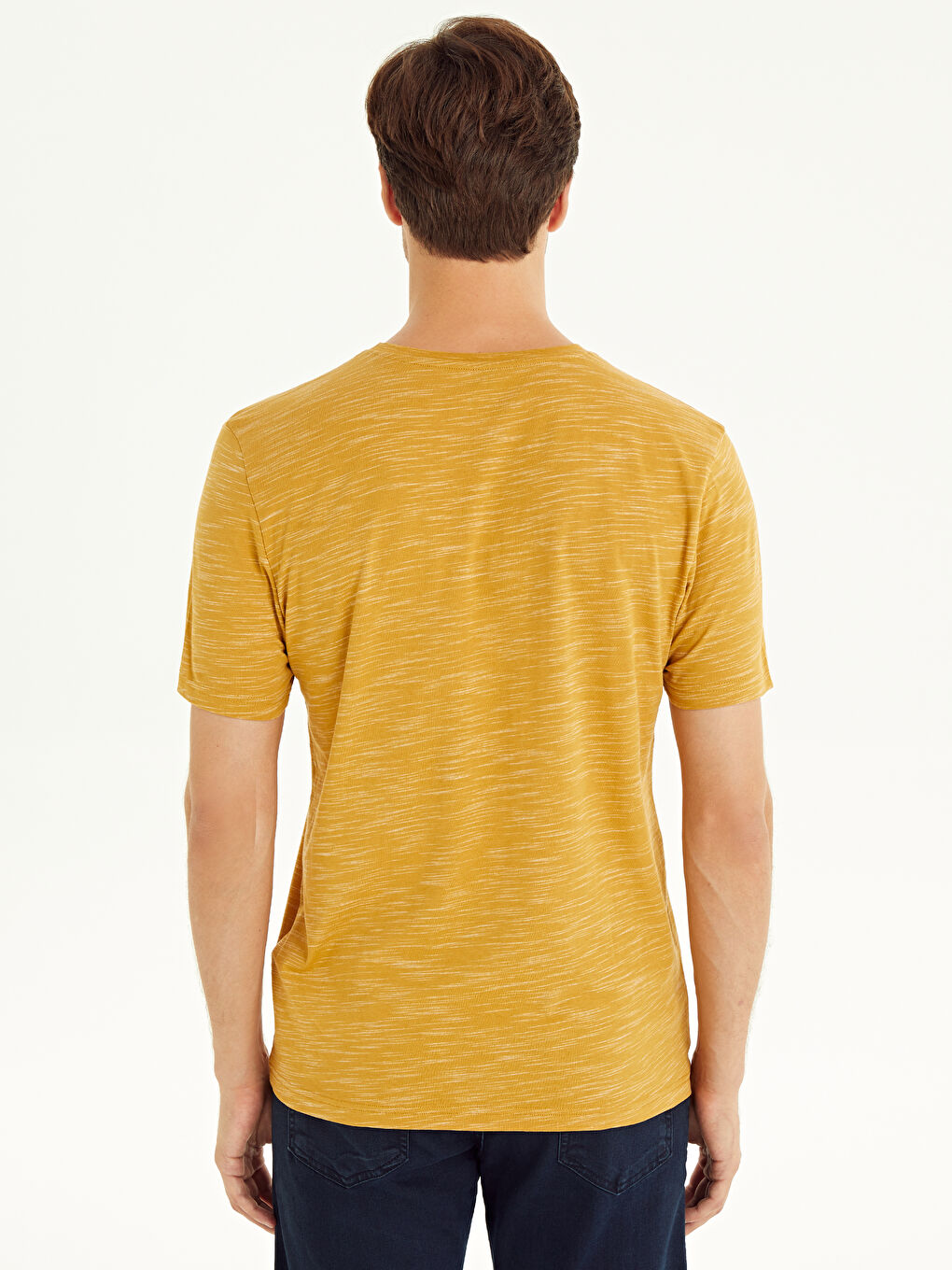 Sarı Bisiklet Yaka Penye Erkek Tişört-2